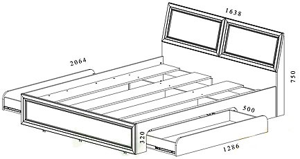 Схема двуспальной кровати с двумя ящиками