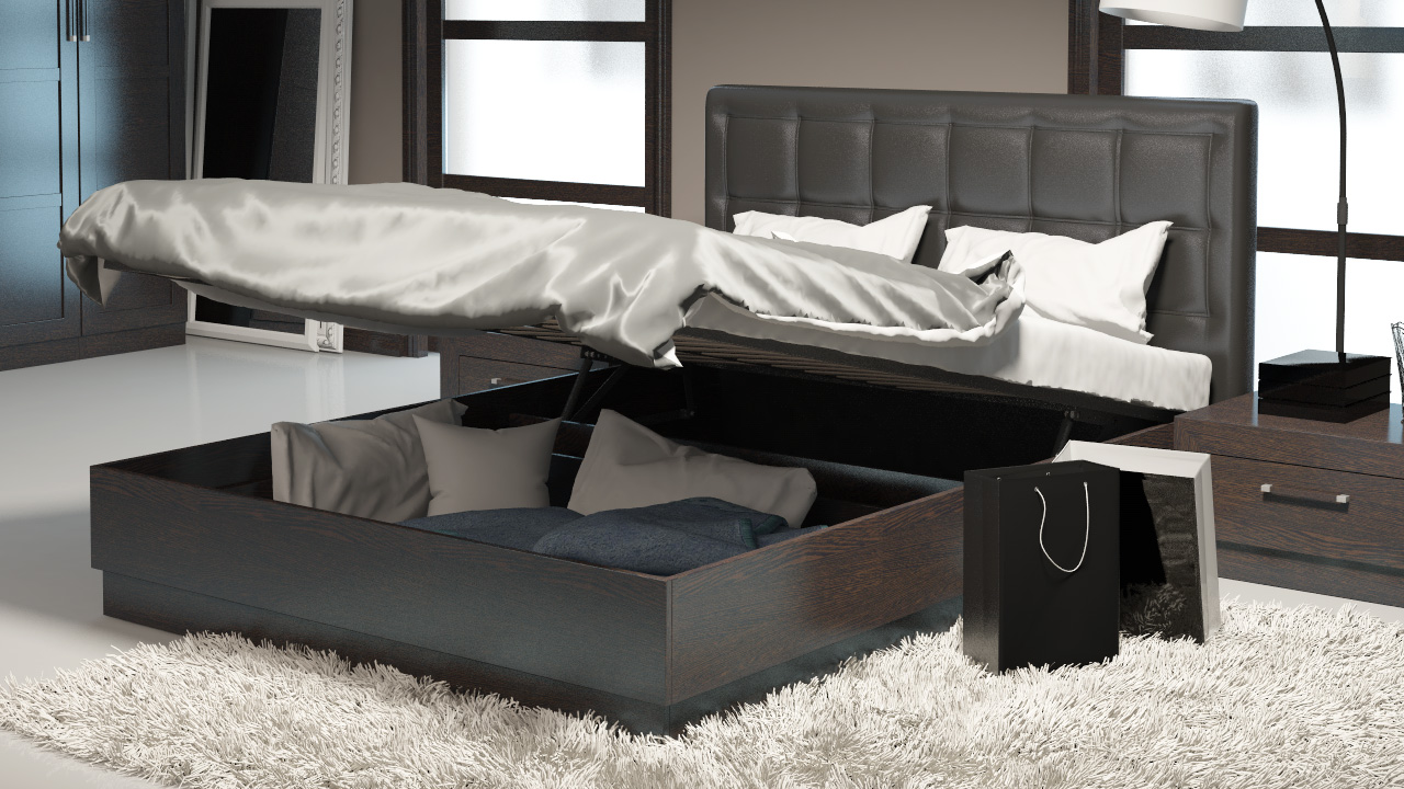 Двуспальная кровать с ящиками с подъемным механизмом