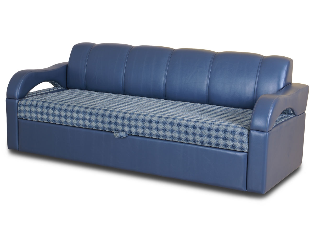 Синий диван из кожзама