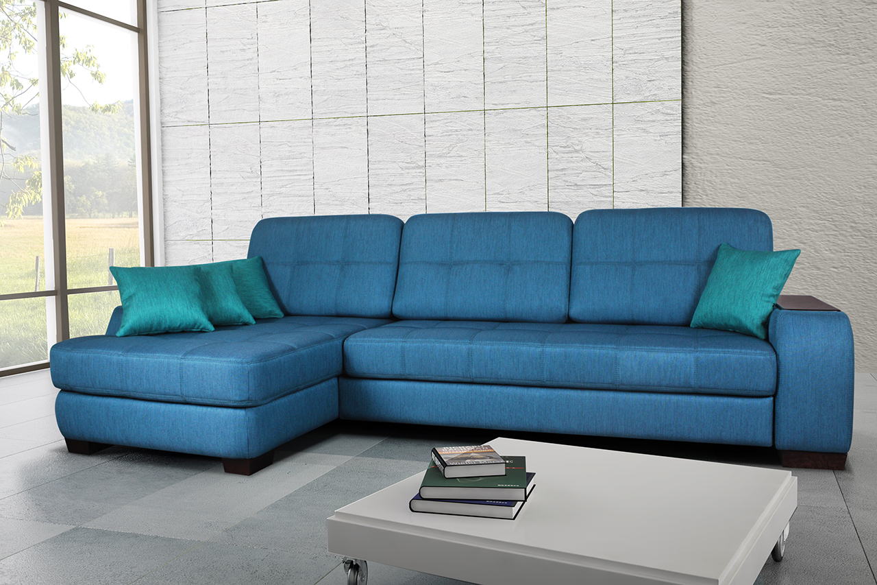 Синий угловой диван