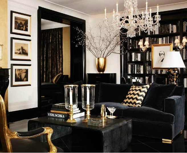 Аристокрастичный стиль современного черного дивана