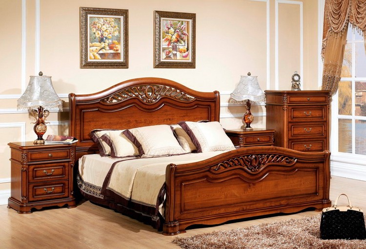 Деревянная коричневая кровать для спальни
