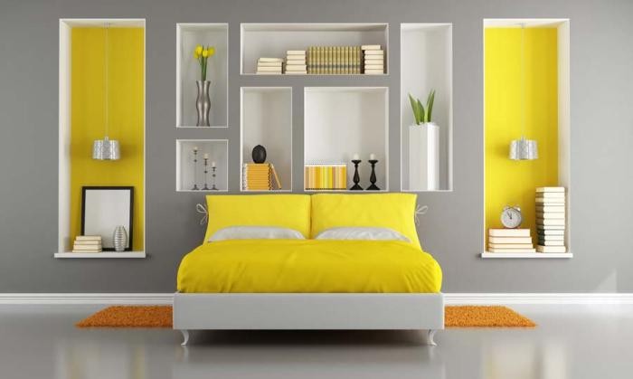 Дизайн современной желтой кровати