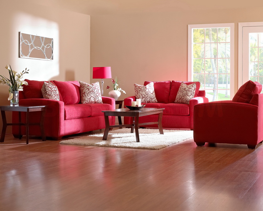 Интерьер комнаты с красными диванами