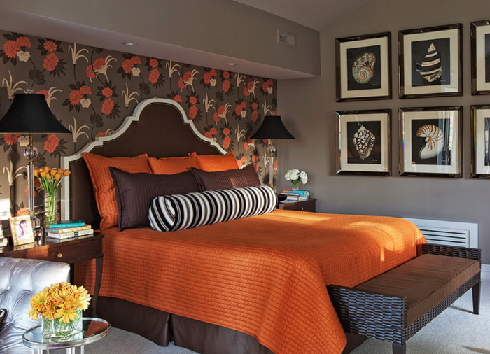 Как красиво оформить кровать оранжевого цвета