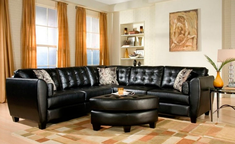 Классический дизайн дивана черного цвета