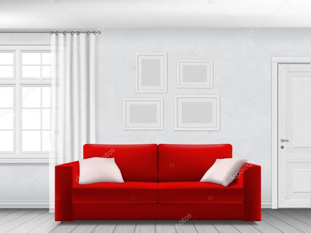 Красивый диван красного цвета