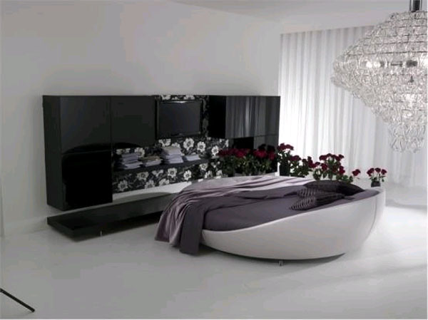 Круглая кровать, выполенная в черном цвете