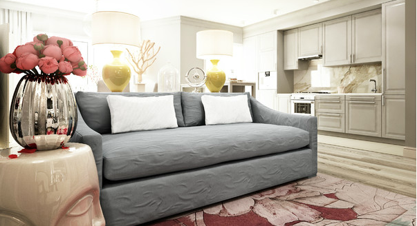 Модель дивана, выполенного в сером цвете