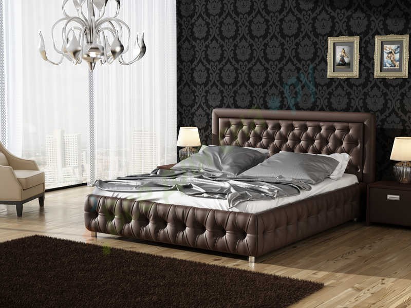 Мягкая кровать коричневая