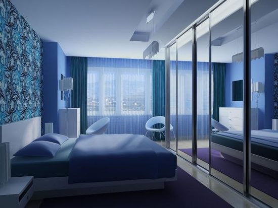 Синяя кровать для спальни