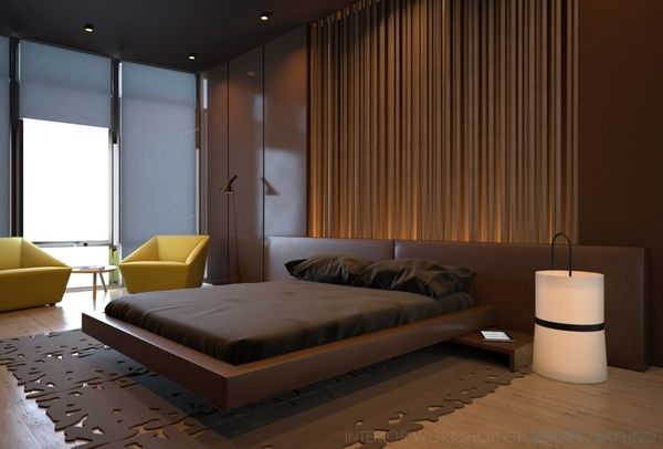 Современный дизайн кровати коричневого цвета