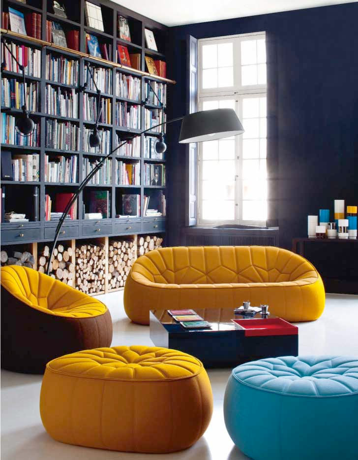 Современный дизайн желтого дивана для дома