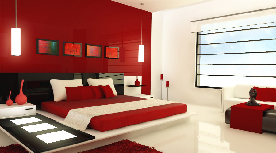 Уютная кровать красного цвета