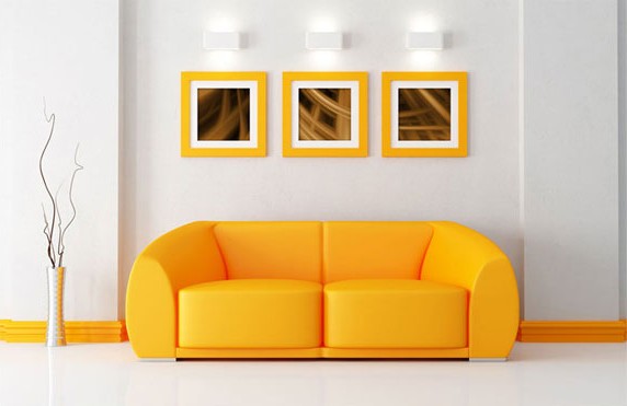 Яркий желтый диван для обустройства дома