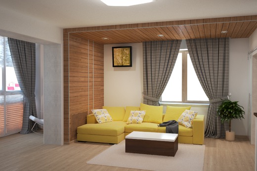 Желтый диван отлично впистывается в интьерьер дома