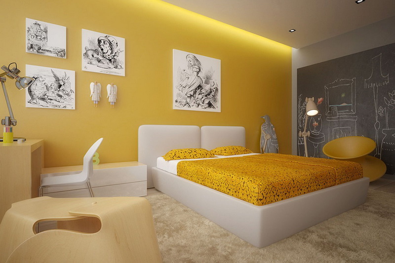 Желтый оттенок современной кровати