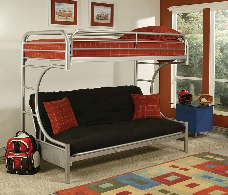 Детская двухъярусная кровать на алюминиевой основе с диваном