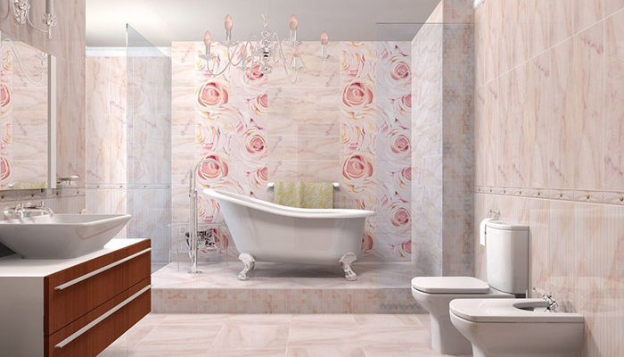 Ванная комната в розовом цвете дизайн