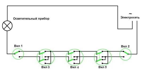 Схема подключения двойного проходного выключателя