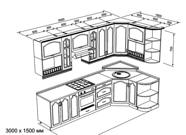 Угловой шкаф для кухни схема